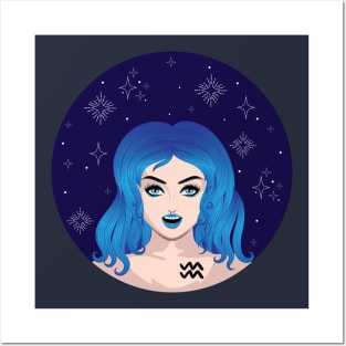 Aquarius girl with blue hair Posters and Art